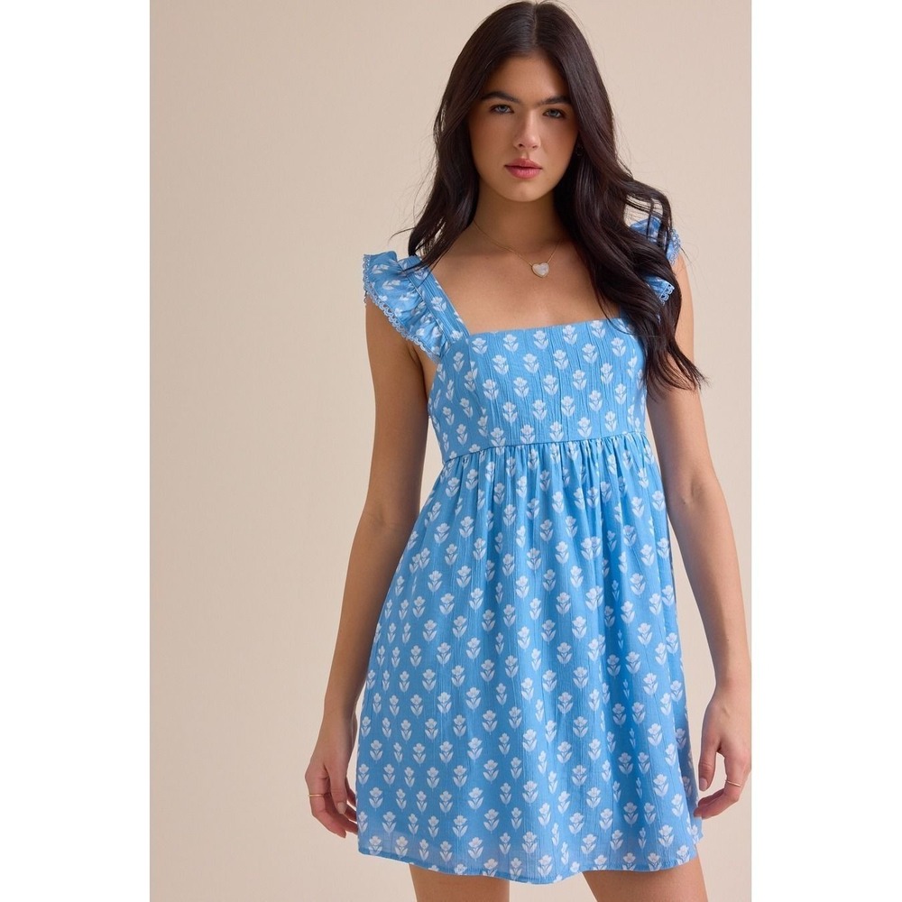 Altar'd State Floral Ruffle Strap Mini Dress Size XXS Babydoll Eyelet Trim